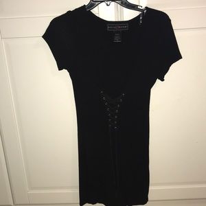 Black mini dress with corset tie in front !
